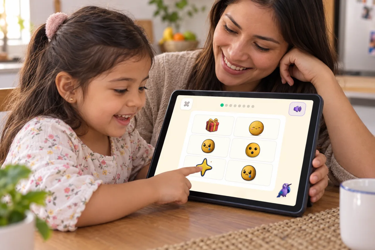 Niña relaciona un regalo con expresiones emocionales en Ziippi junto a su tía
